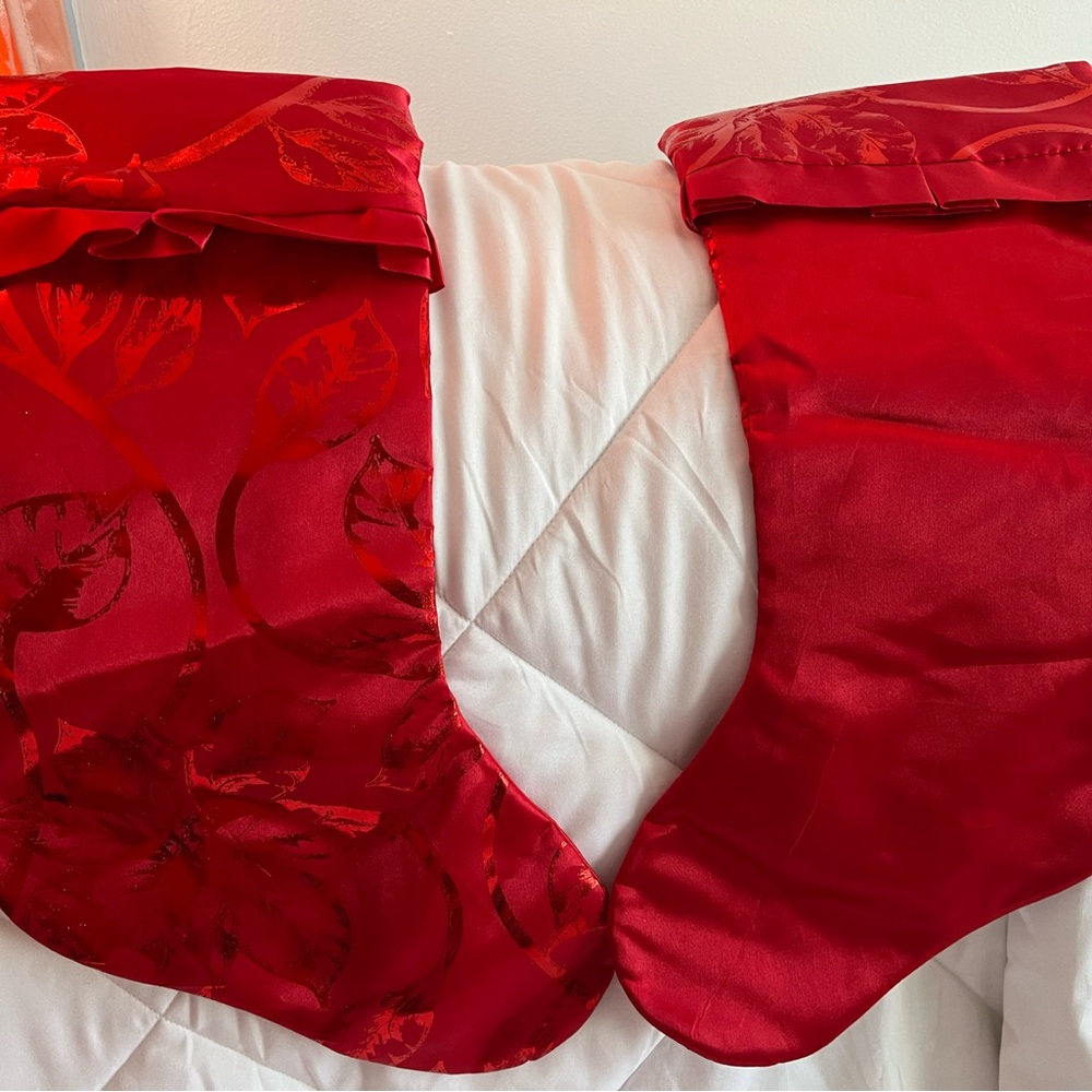 Elegant Red Satin Christmas Stockings